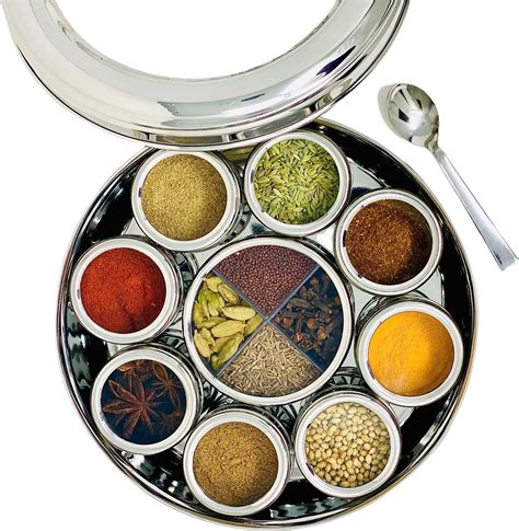 stl stainless steel masala dabba spice box|indian spice tray with spices.